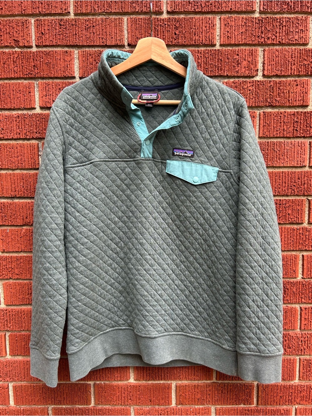 Patagonia Organic Cotton Quilt Snap-T Pullover Grey Teal Women’s S